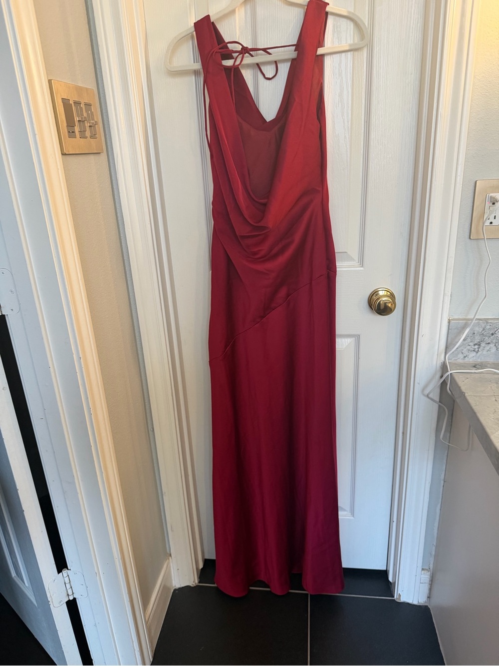 Azazie A6 Cranberry Formal Gown Cowl Neck Sleeveless Floor Length Dress - Picture 2 of 12